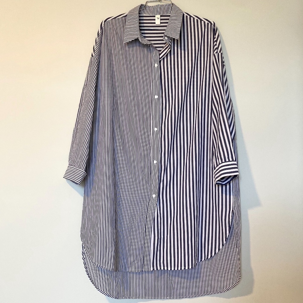 Striped Button Down Shirt - Blue and White